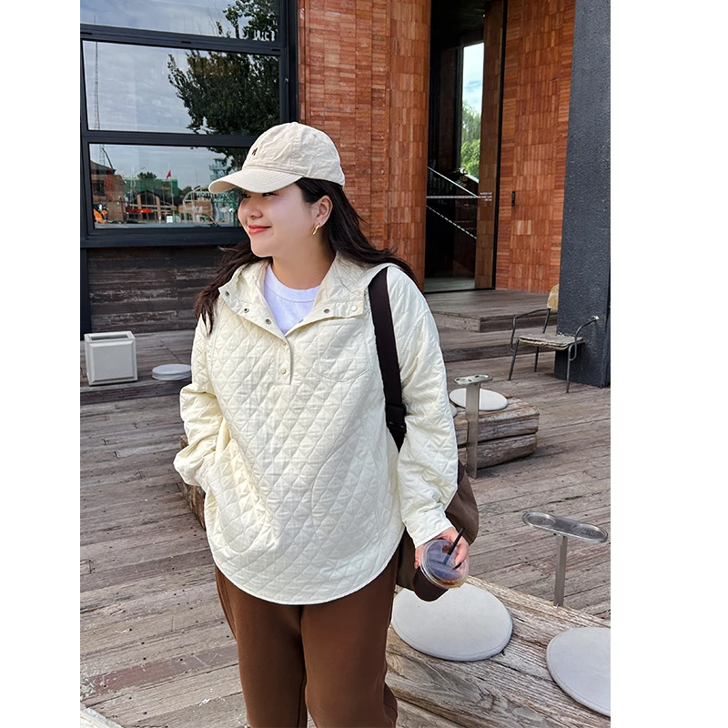 十月轻棉/胖mm大码套头卫衣式轻薄棉服