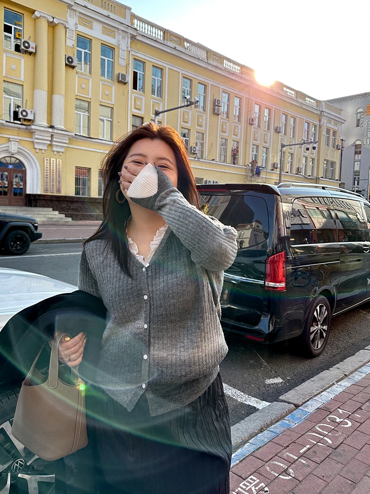 小花边/胖mm大码 假两件渐变色法式浪漫毛衫