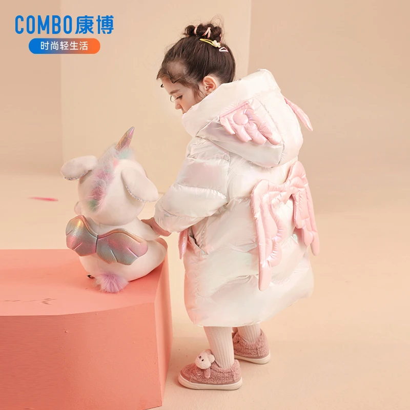 COMBO康博2025新款童装羽绒服女童保暖加厚洋气连帽冬外套中长款