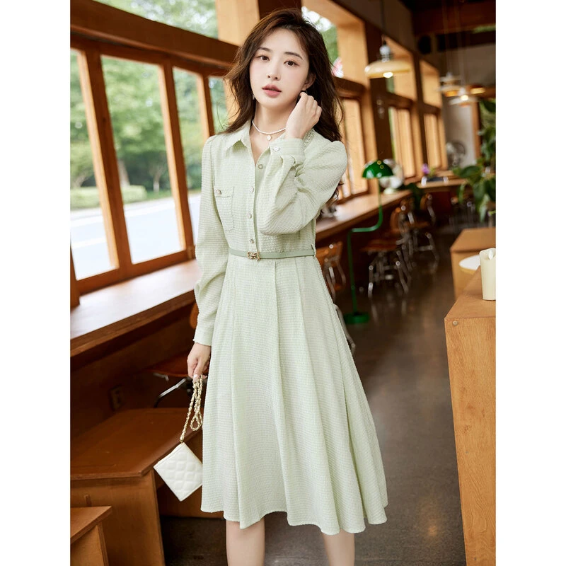 苏醒的乐园温柔小众法式复古优雅时尚气质收腰长袖连衣裙SXL23430