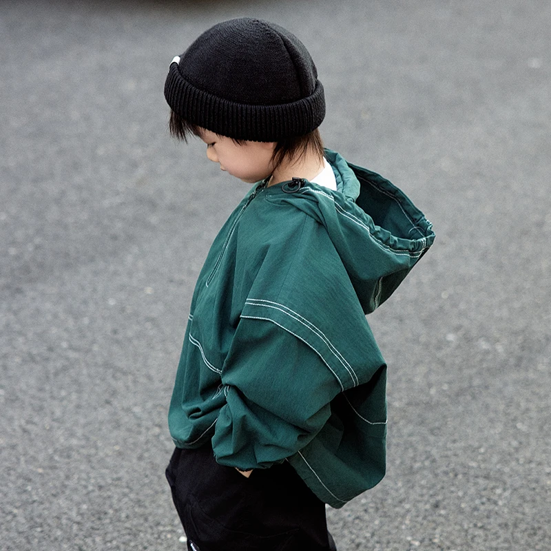 博博猪童装 日系半开拉链外套2024秋季连帽日系男童上衣B431C2007