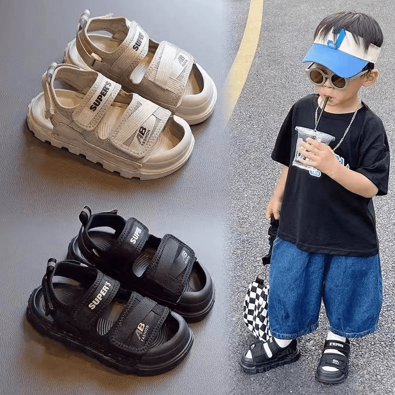 ABC儿童凉鞋2024年夏季时尚软底运动魔术贴休闲露趾包头沙滩鞋春