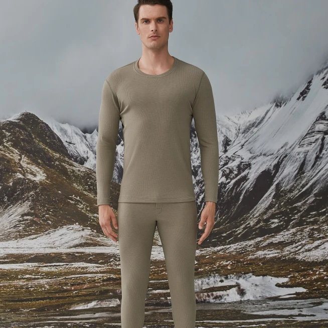 MC101T男士螺纹套装简约纯色保暖套装