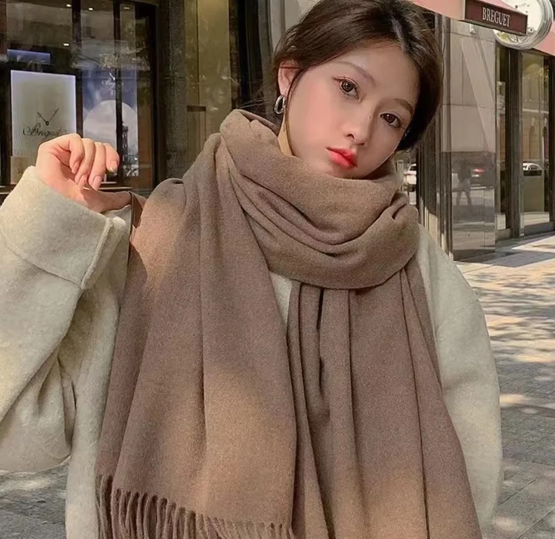 内蒙古厂家直邮羊绒纯色基础款围巾披肩两用70*2米中厚