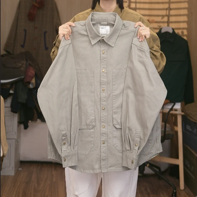 猎装衬衫日潮重磅细珠帆水洗做旧复古休闲宽松百搭多口袋外套