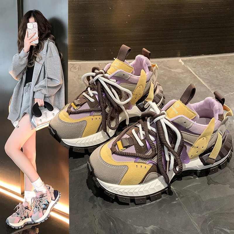 厚底老爹鞋女秋季新款2024新款时尚百搭老爹鞋运动鞋P6888