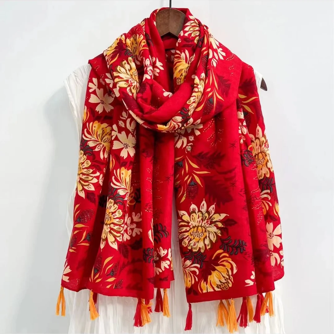 105红色丝毛流速轻薄围巾中国风秋冬围脖围巾高档冬款