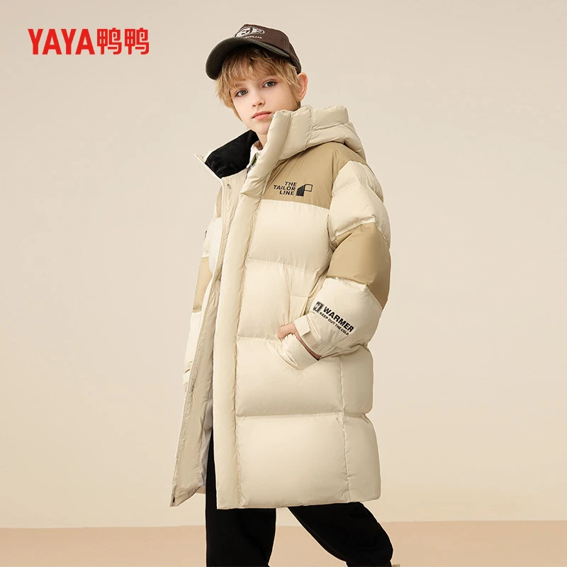 鸭鸭儿童羽绒服男童女童长款加厚中大童青少年初中生童装保暖外套