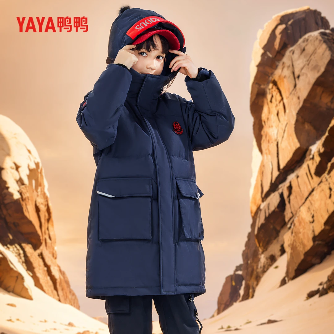 鸭鸭儿童羽绒服男童女童中长款大童工装加厚保暖羽绒服冬季儿童