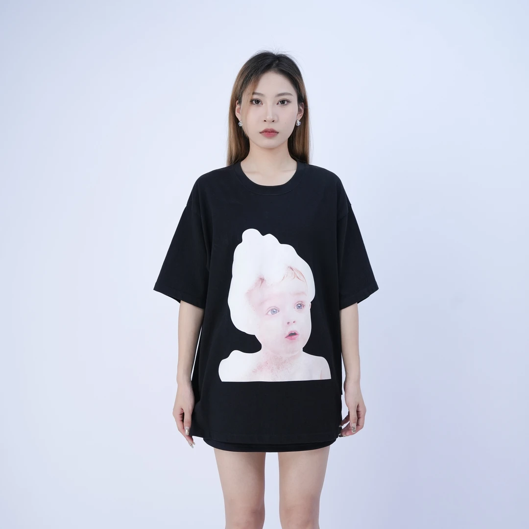 【反季折扣】圆领宽松黑色泡泡婴儿可爱休闲时尚印花短袖纯棉