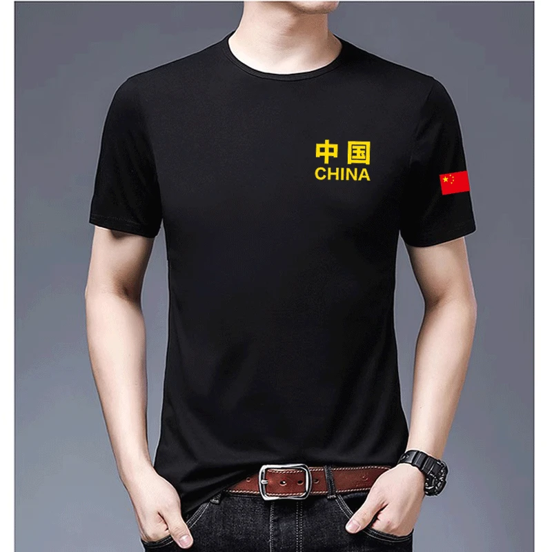 china中国短袖T恤男爱国体恤衫纯棉五星红旗上衣夏季新款宽松百搭