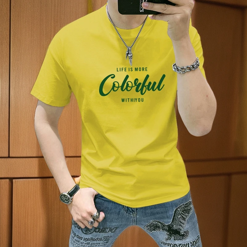 战沐韩版潮流字母印花修身时尚百搭休闲舒适透气夏季新款短袖T恤