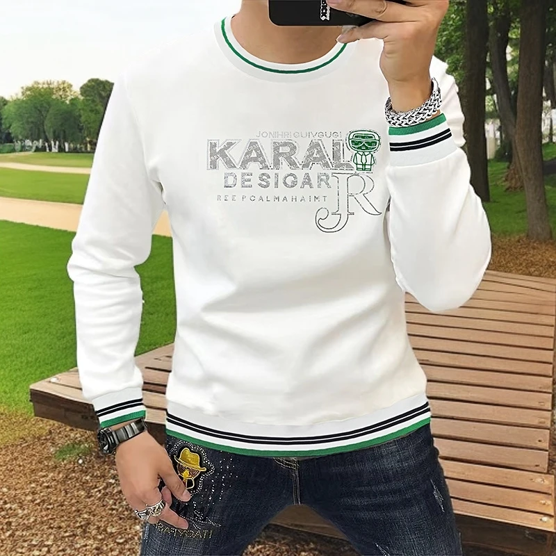 战沐高端潮牌卫衣烫钻字母欧货潮流长袖圆领个性青年修身春秋新款