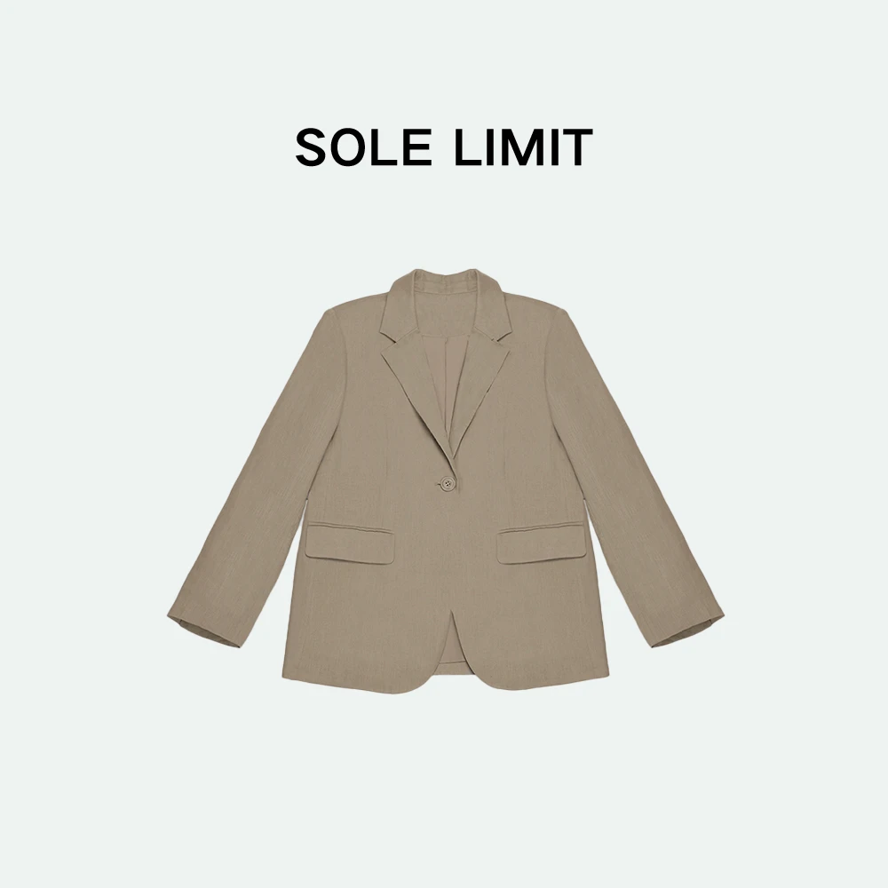 Solelimit高端大气亚麻纯色翻驳领经典廓形女士简约西装外套