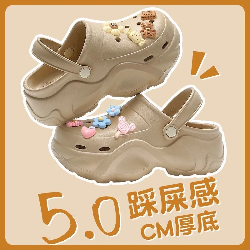 洞洞鞋女款2024夏季新款室内防滑厚底拖鞋女士外穿增高防臭凉拖鞋