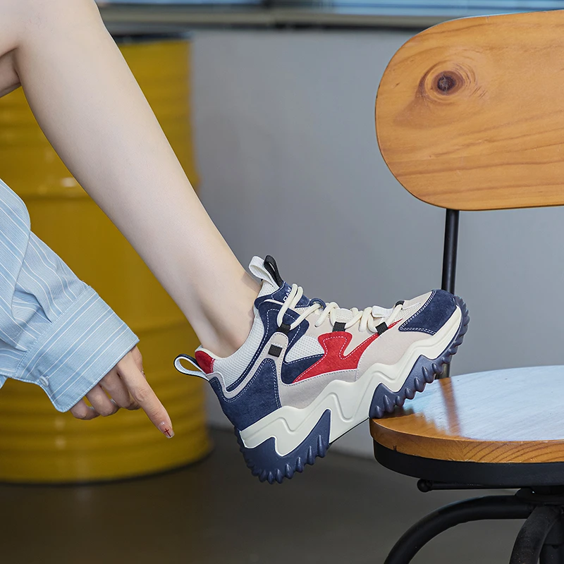 真皮高帮老爹鞋女2023春秋季新款透气厚底女鞋时尚休闲跑步运动鞋