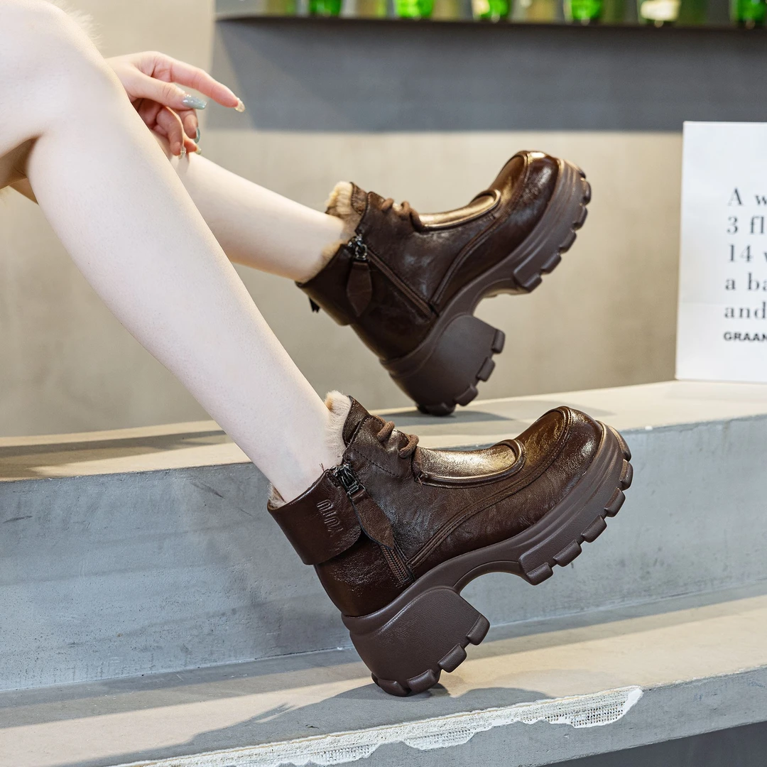 雨土女鞋2024秋冬季加绒加厚底马丁靴女英伦风新款短靴防滑棉鞋