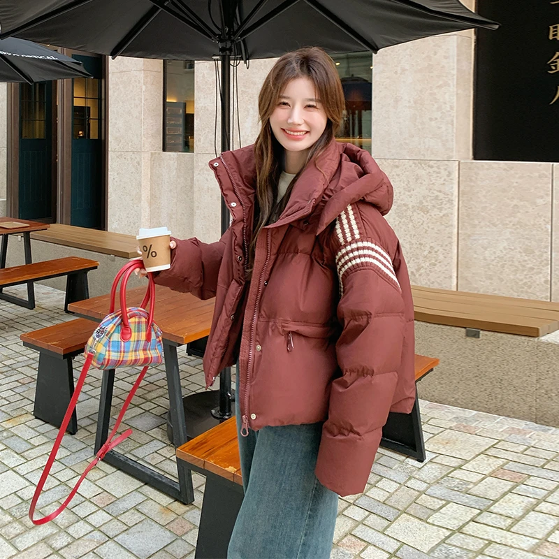 韩版减龄加厚白鸭绒羽绒服外套女2024冬季新款保暖显瘦连帽面包服