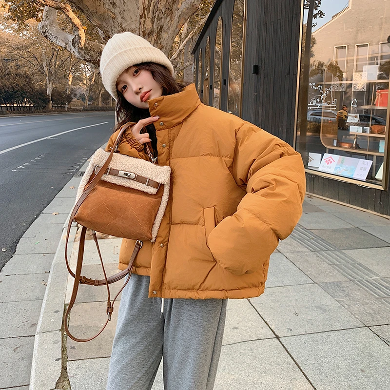高级感橘色小个子短款羽绒服女2025年冬季新款时尚保暖面包服外套