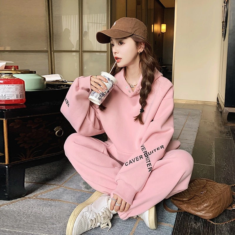 连帽卫衣卫裤两件套女春秋2024新款绝美奶fufu温柔系炸街奶乖套装