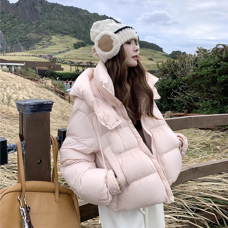 奶fufu粉色短款羽绒服女冬季2024新款小个子超好看减龄面包服爆款