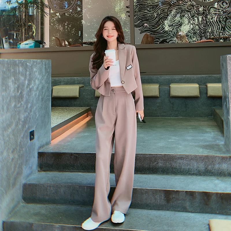 盐系穿搭西装套装女2025春季新款韩版高级感气质西服阔腿裤两件套