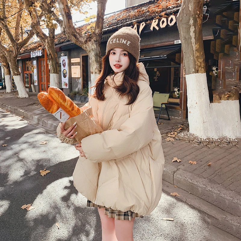 奶茶色设计感茧型羽绒服女冬季2025新款小个子加厚温柔宽松外套