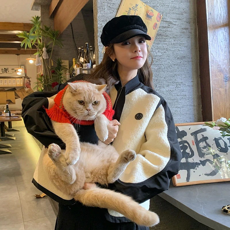 黑白撞色短款小香风羽绒内胆女2024新款韩系超好看拼色棒球服外套