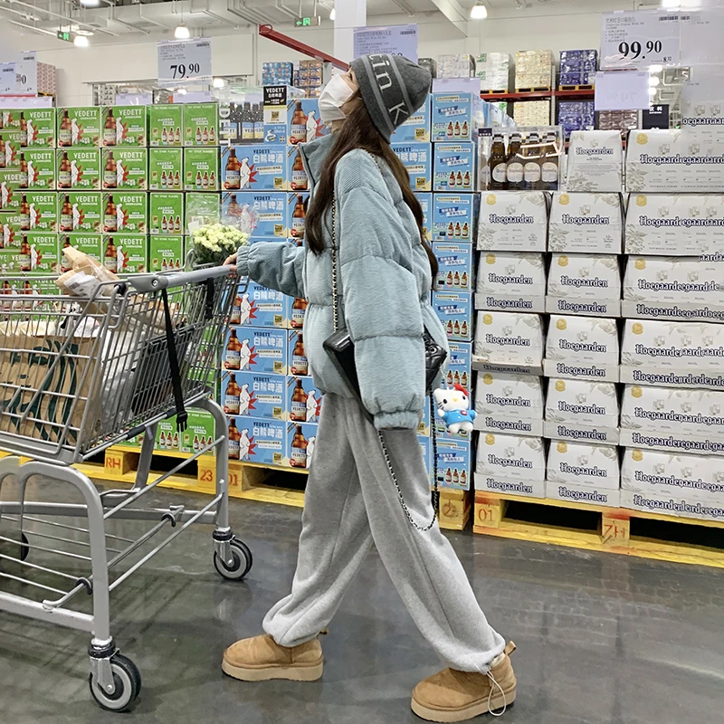 韩系蓝色灯芯绒超好看棉服女短款2024年新款冬小个子保暖棉衣外套