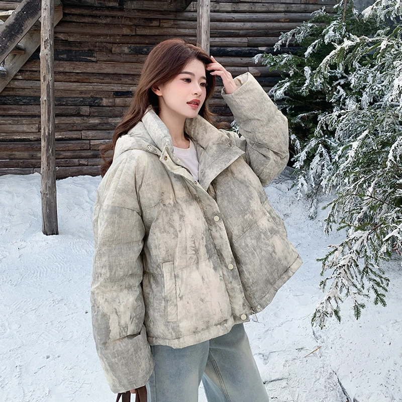 晕染加厚短款羽绒服女冬季2024新款流行高级感小个子爆款面包服