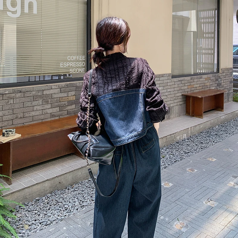 肌理感拼接牛仔套装女春秋2025新款高级感流行韩系两件套爆款超火