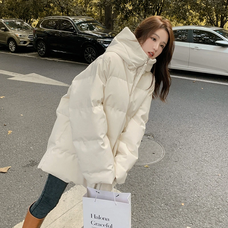 米白色短款加厚羽绒服女2024年冬季爆款面包服小个子工装棉服外套