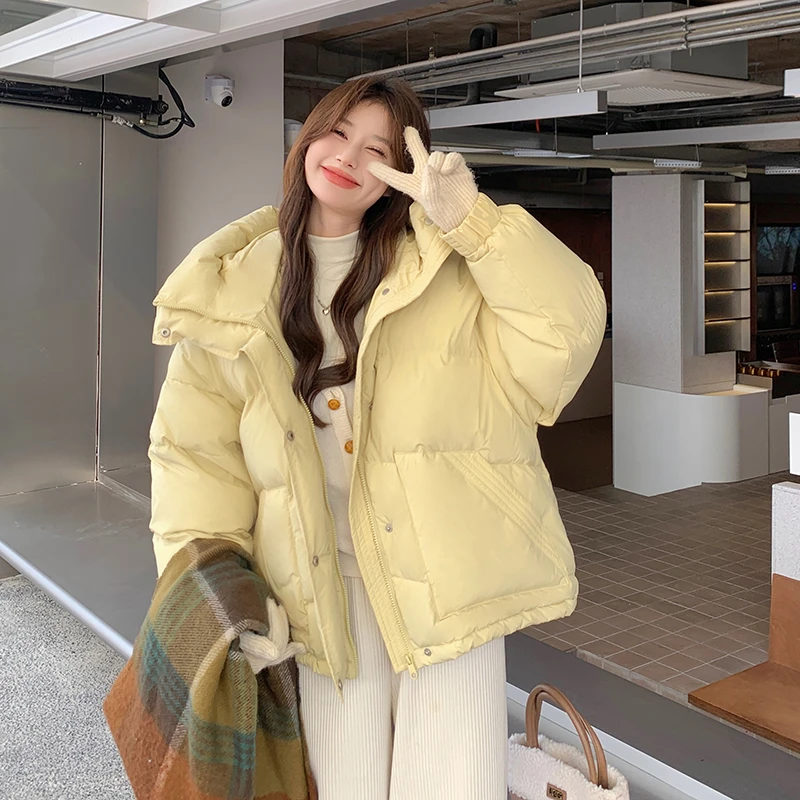 减龄奶黄色羽绒服女冬季2025新款韩系小个子面包服90白鸭绒厚外套