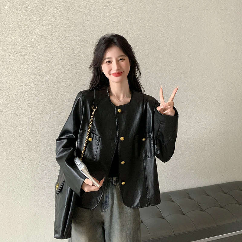 黑色爆款皮衣女短款2025春季新款小个子韩版高级感PU皮夹克外套潮