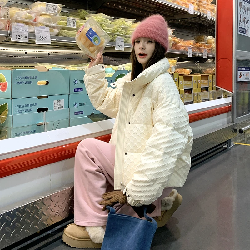 肌理感小香风羽绒服女冬季2025新款韩系减龄短款面包服小个子爆款