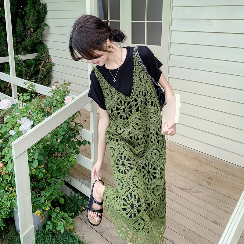 设计感罩衫连衣裙套装女夏新款镂空吊带裙韩版遮肚显瘦减龄两件套