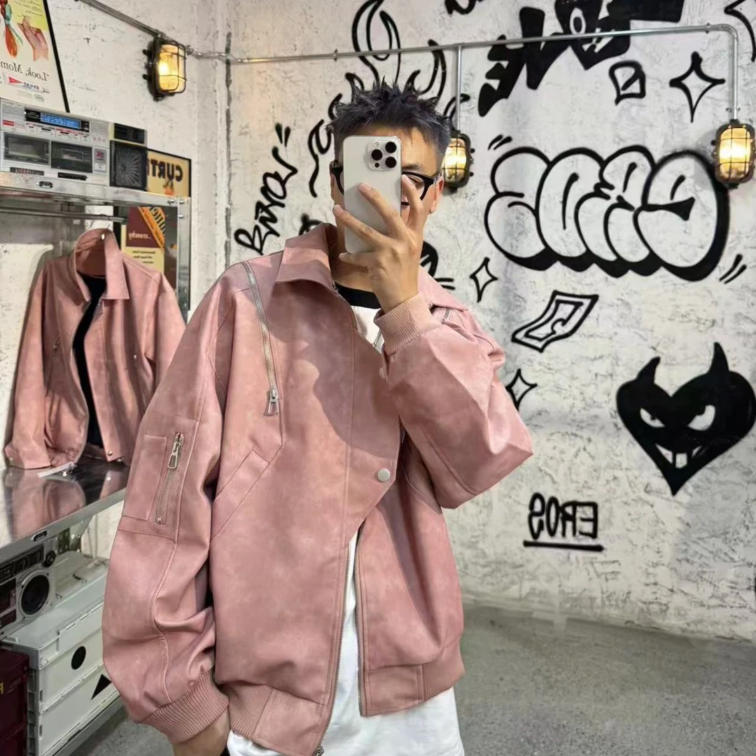 【FMWH】美式复古PU皮衣男女款秋季潮牌痞帅高级感小众外套拉链外套