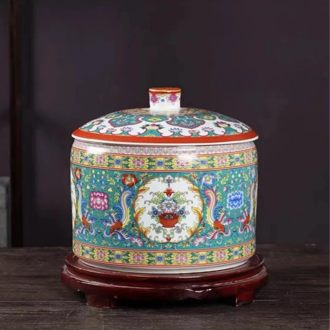 JL-D292景德镇珐琅彩五彩茶饼罐