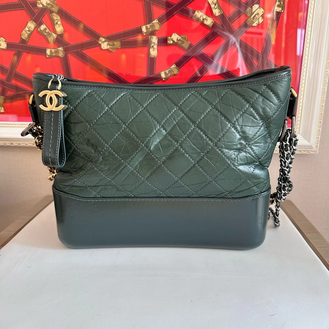 95新 Chanel/香奈儿 悦奢/中号/墨绿拼红内/流浪包/单肩包/链条包