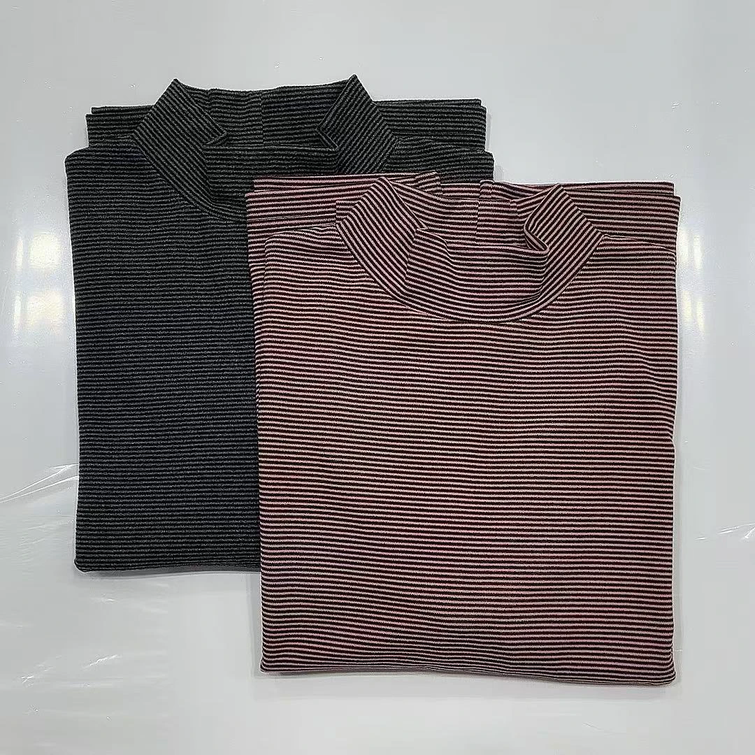 【xineba3】韩国半高领绒面条纹打底衫2024新款女士舒适百搭保暖