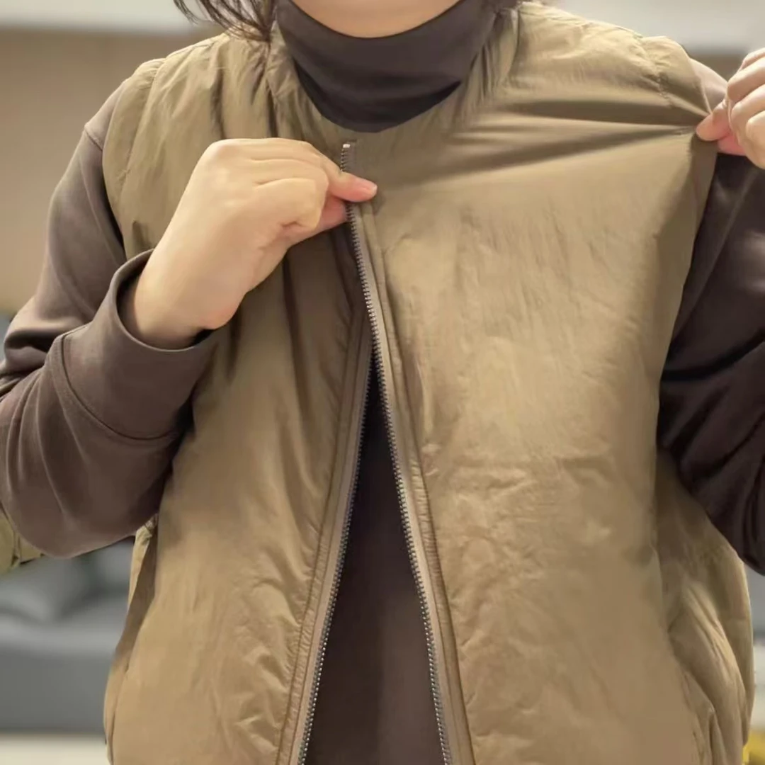 【xineba3】韩国女士2024秋冬新款简约时尚圆领夹棉无袖马甲保暖