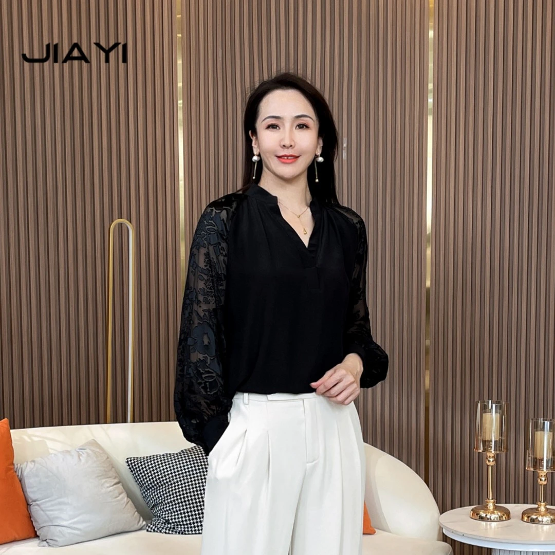 【JIA YI】2023春夏新款女装休闲V领长袖真丝衬衫 JYX-Ly509