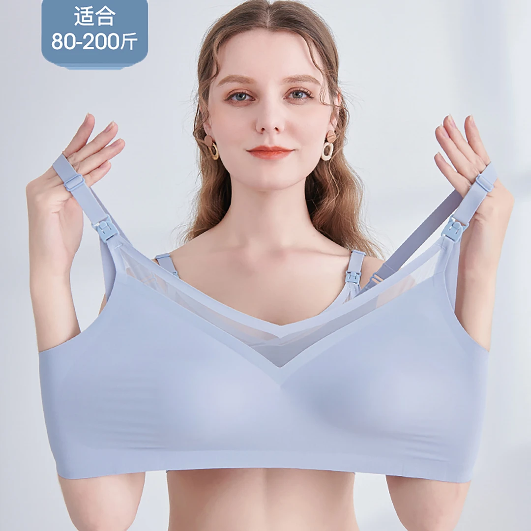 大码哺乳内衣透气薄款聚拢无痕无钢圈大胸显小喂奶睡眠孕妇文胸