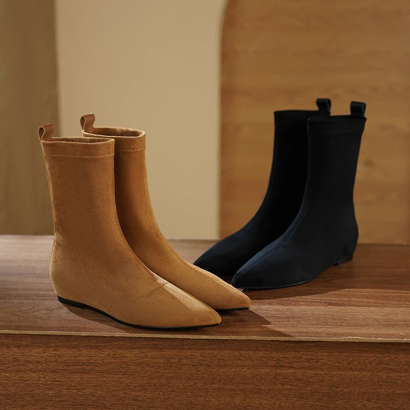 内增高（跟高1cm）2024秋冬新款简磨砂面平底短靴瘦瘦靴X8633