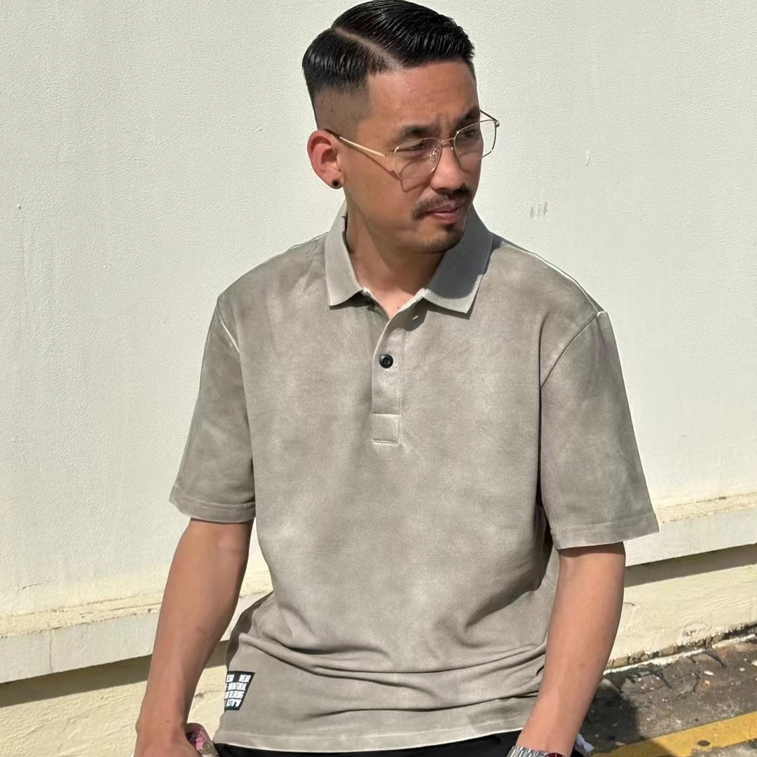 古伦尚2500 POLO衫棉T简约男士时尚休闲宽松怀旧水洗夏季潮流翻领