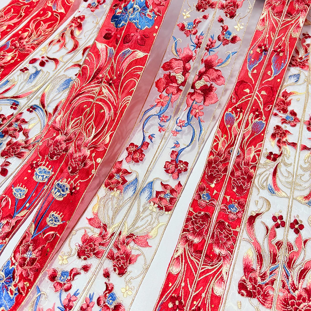 绣花领口边条蕾丝辅料国风汉服领子锦鲤刺绣布贴纱花辫刺绣边diy