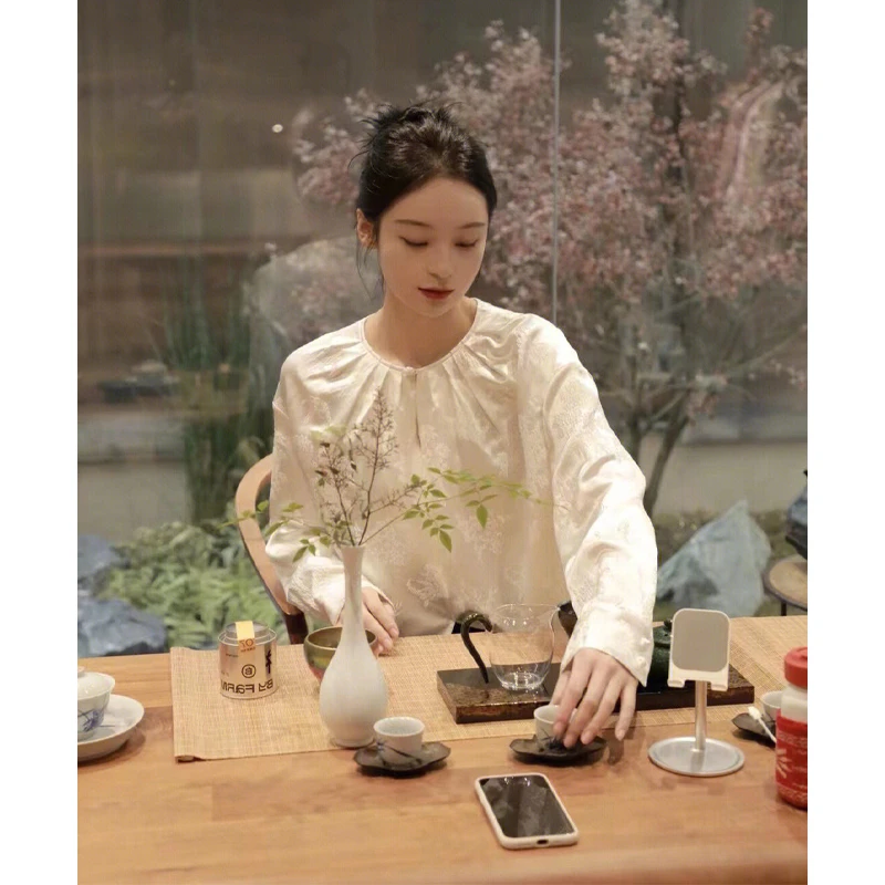新中式女装轻国风禅意茶服女高级感白色气质衬衫上衣2023季季新款