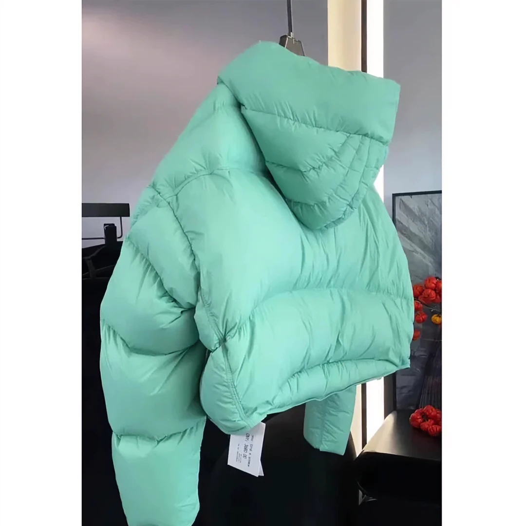 高级感超好看薄荷绿短保暖款羽绒服冬2023年新款时尚洋气连帽外套