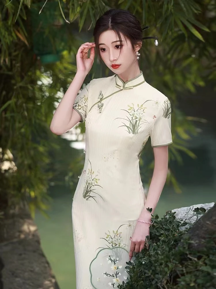 开颜国风旗袍《青竹》显瘦网红时尚春夏中长款修身