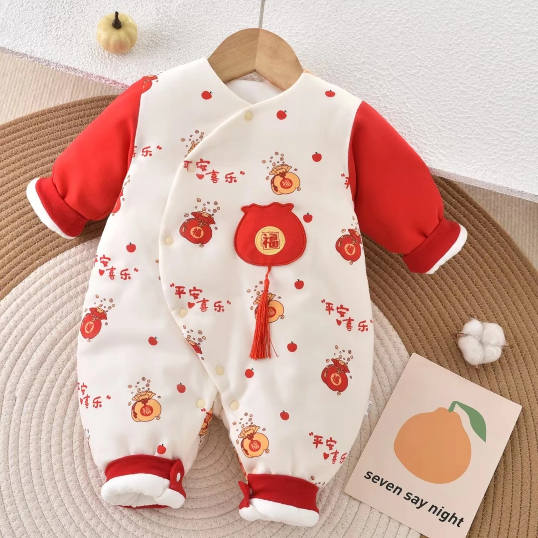 【冬款厚棉】新生儿夹棉卡通图案连体厚棉冬款婴幼儿保暖冬季拜年服